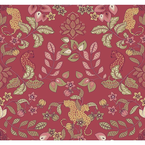 SCOTT LIVING Getty Pink Rasberry Jungle Damask Wallpaper Sample
