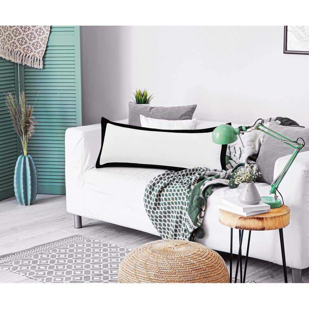 Elegant Empire Bordered Lumbar Pillow, White & Black, 14" x 36"