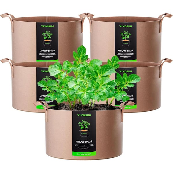 VIVOSUN 15 Gal. Brown Fabric Nonwoven Plant Grow Bags with Handles (5-Pack)