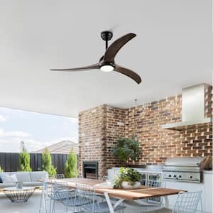 52 in. Matte Black Ceiling Fan, Indoor Outdoor Ceiling Fan with Light with Remote Control, Noiseless Reversible Motor