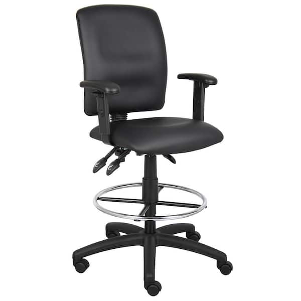 BOSS Office Products Black Leather Drafting Chair with Adjustable Arms