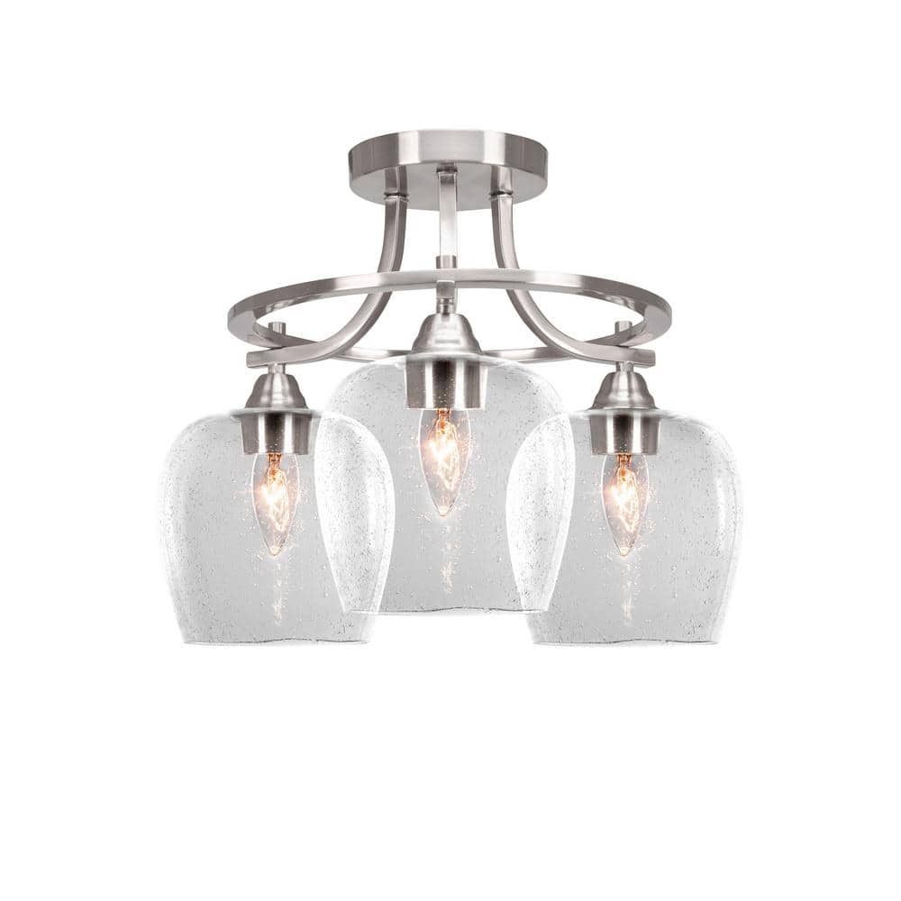Madison 15.5 in. 3-Light Brushed Nickel Semi-Flush Mount with Clear Bubble 