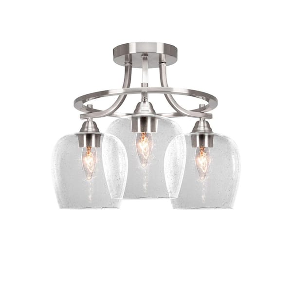 Unbranded Madison 15.5 in. 3-Light Brushed Nickel Semi-Flush Mount with Clear Bubble Glass Shade