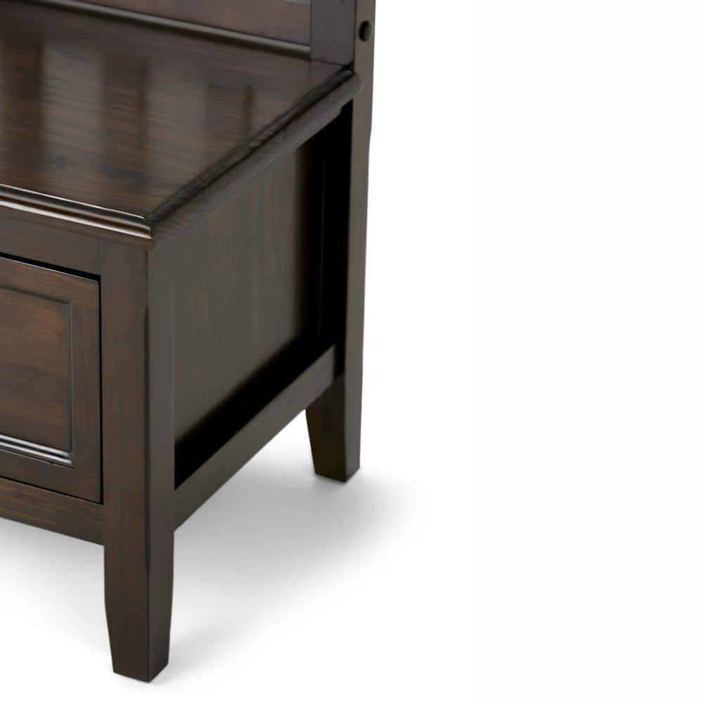 Mahogany Brown Solid Wood Entryway Storage Bench with Drawers