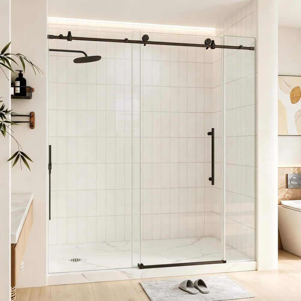 "73"" to 78"" W x 76 in. H Frameless 3-Panel Sliding Shower Door in Oil Rubbed Bronze with 1/4 in. Clear Tempered Glass" price history on PriceWatchPro