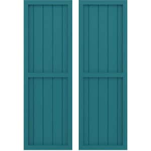 17-1/2 in. W x 40 in. H Americraft 5-Board Exterior Real Wood 2 Equal Panel Framed Board and Batten Shutters in Antigua