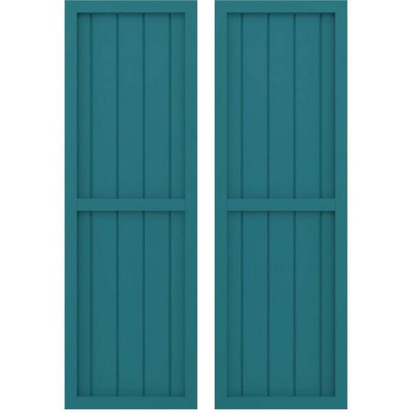 Ekena Millwork 17-1/2 in. W x 45 in. H Americraft 5-Board Exterior Real Wood 2 Equal Panel Framed Board and Batten Shutters in Antigua
