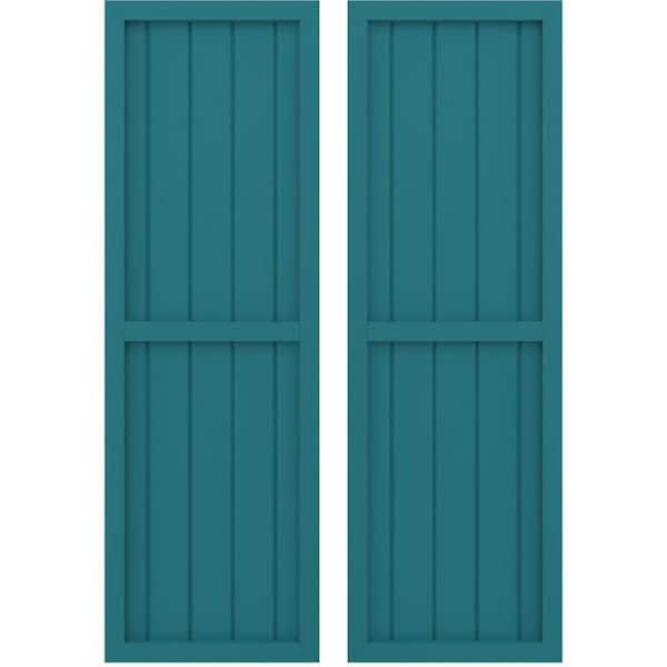 Ekena Millwork 17-1/2-in W x 57-in H Americraft 5 Board Exterior Real Wood Two Equal Panel Framed Board and Batten Shutters Antigua