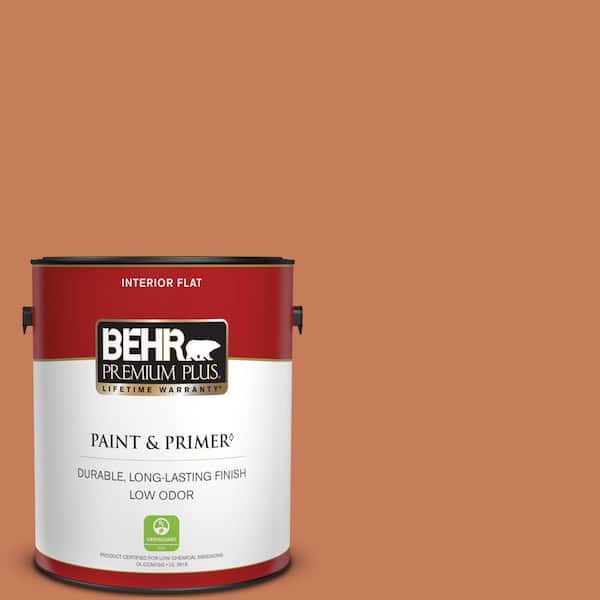 BEHR PREMIUM PLUS 1 gal. #M210-6 Orange Liqueur Flat Low Odor Interior Paint & Primer