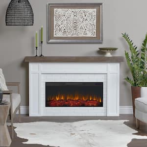 Cravenhall 64 in. Freestanding Wooden Electric Fireplace in White