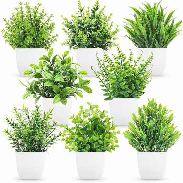 Small Artificial Faux Potted Plants, Green 8-Pack L0BHR4NP1L - The Home  Depot
