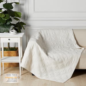 Washed Linen Cream Quilted Throw Blanket