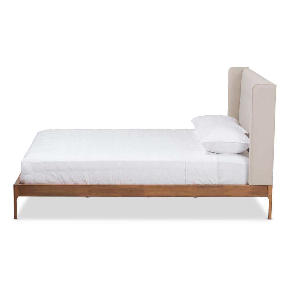 Brooklyn Mid-Century Walnut Wood Upholstered Full Bed with Tufted Headboard