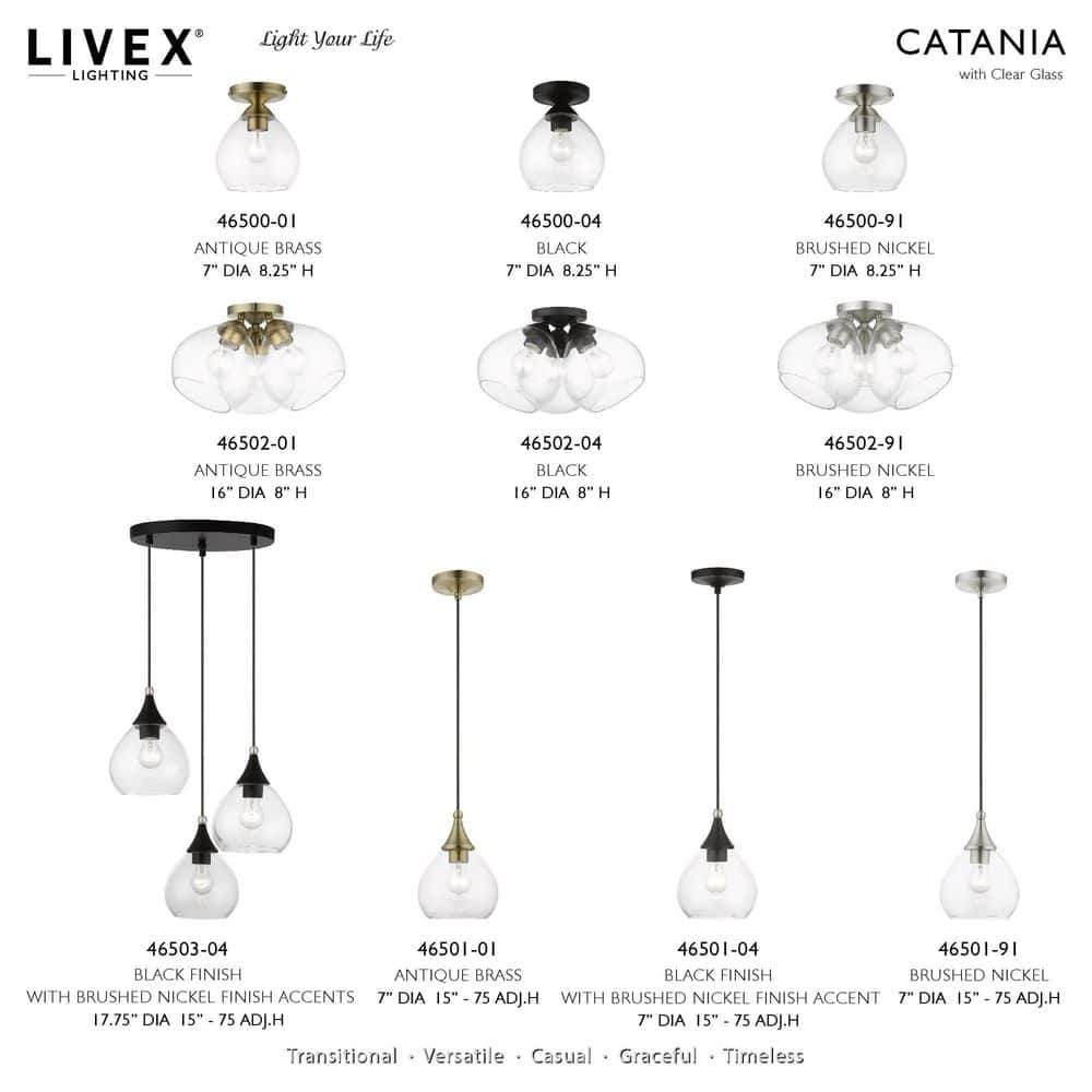 Mini Catania Brushed Nickel Pendant with Clear Glass Shade