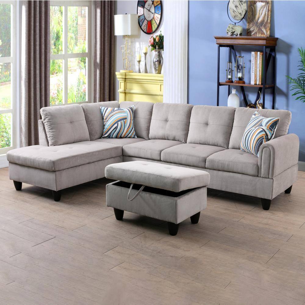 28.5 in. W Grayish White Fabric Rectangle Ottoman with Storage