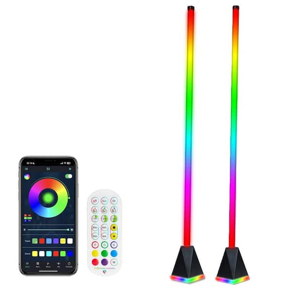 48 in. Black Indoor LED Light Bar Standard Floor Lamp with RGB Function,Controled by Smart App & Remote Control (2-Pack)