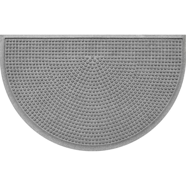 Unbranded Squares Medium Gray 24 in. x 39 in. PET Polyester Half Round Non-Slip Indoor Outdoor Door Mat