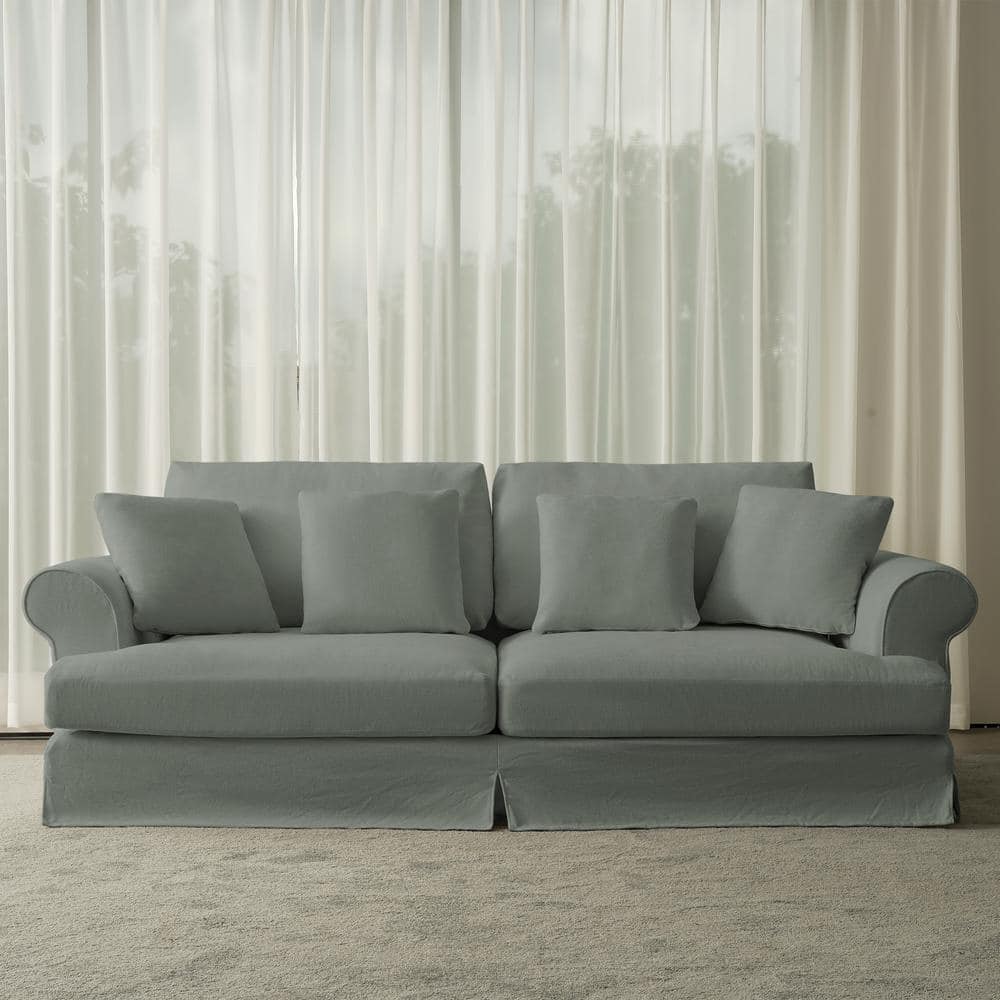 Lazy Style 102 in. Wide Round Arm Cotton and Linen Fabric Removable Covers 