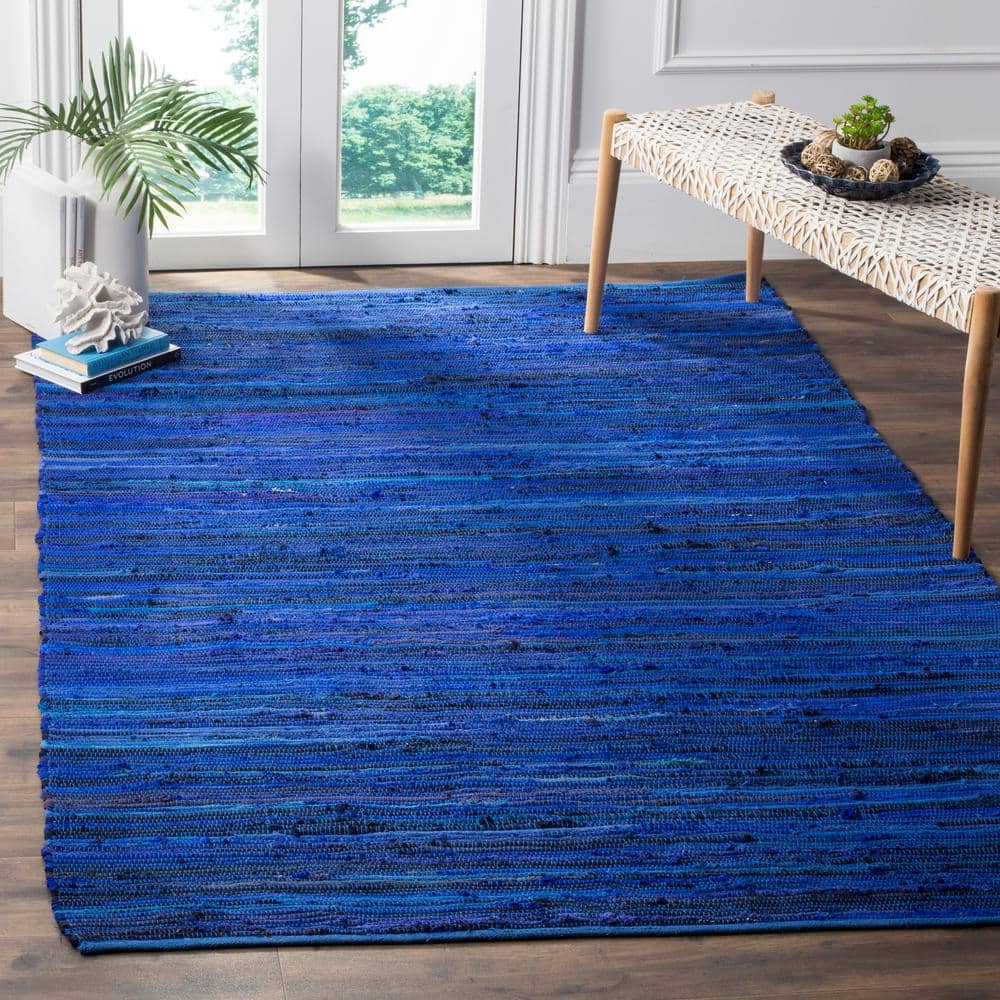 Handmade Striped Blue Cotton Flat Woven Area Rug 10'x14'