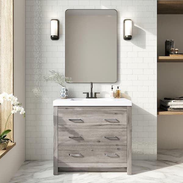 Glacier Bay Woodbrook 37 in. W Bathroom Vanity in White Washed Oak with