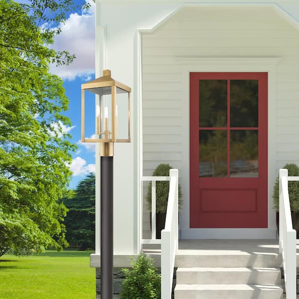 Creekview 19.5 in. 3-Light Antique Brass Cast Brass HardwireOutdoor Rust Resistant Post Light with No Bulbs Included