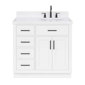 Hepburn 36 in. W x 22 in. D x 36 in. H Single Sink Freestanding Bath Vanity in White with Carrara Quartz Top