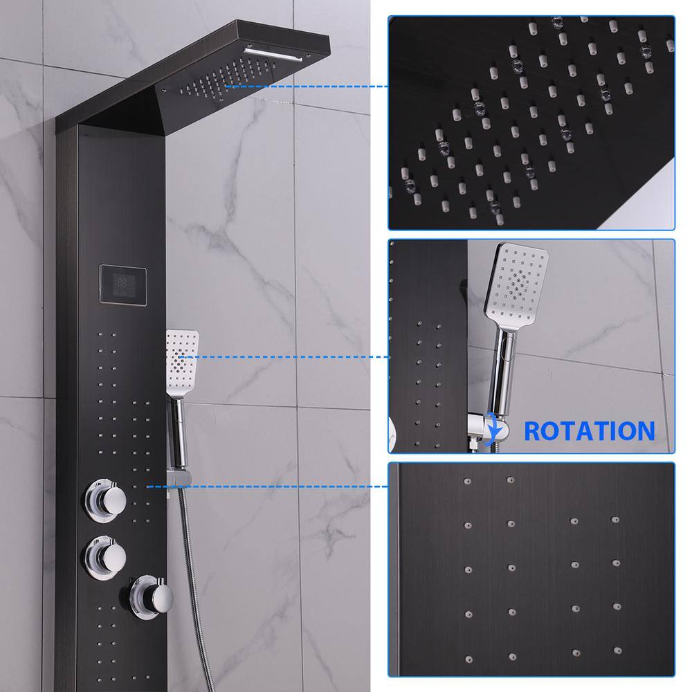 55-Inch Brushed Black LED Stainless Steel Shower Panel System