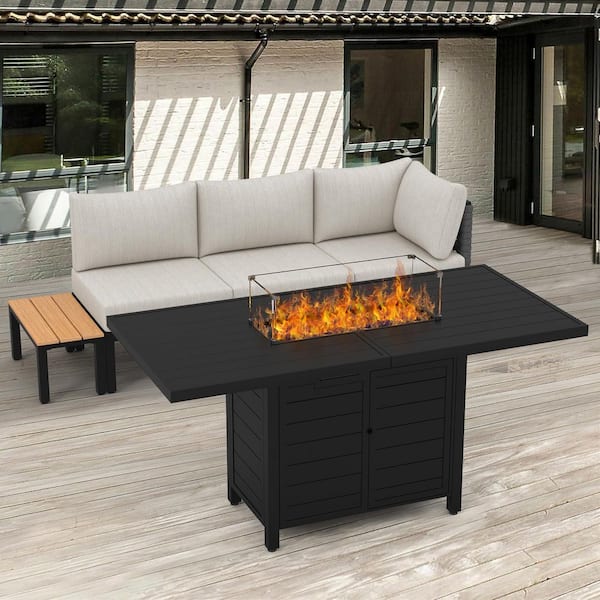 5-Piece Metal Outdoor Patio Fire Pit Set with 6 in. Gray Cushions, Patio Furniture Set with Fire Pit for Yard Balcony