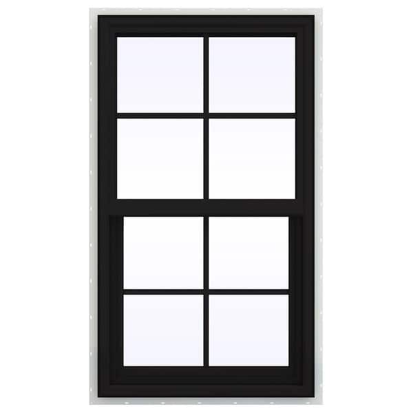 JELD-WEN 24 in. x 36 in. V-4500 Series Black FiniShield Vinyl Single Hung Window with Colonial Grids/Grilles