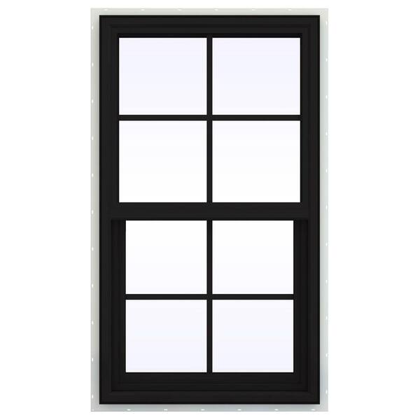 JELD-WEN 24 in. x 42 in. V-4500 Series Black FiniShield Vinyl Single Hung Window with Colonial Grids/Grilles