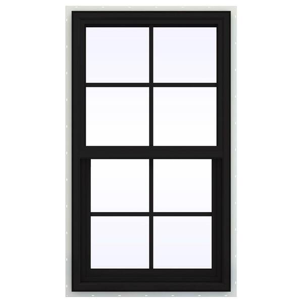 JELD-WEN 24 in. x 48 in. V-4500 Series Black FiniShield Vinyl Single Hung Window with Colonial Grids/Grilles