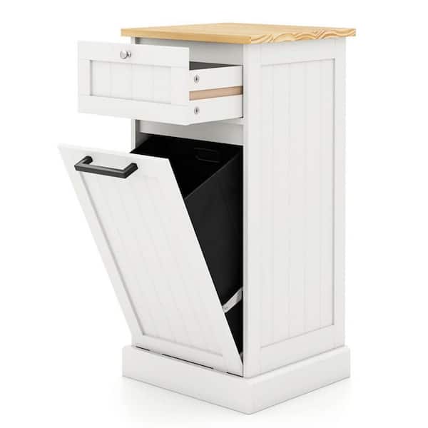 White 32.5x15.5 x14.5 Bamboo&MDF Modern Rectangle Tilt Out Rectangle Laundry Room Hamper with Drawer and Door