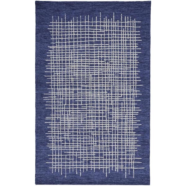 10 ft. X 14 ft. Blue and Ivory Plaid Area Rug