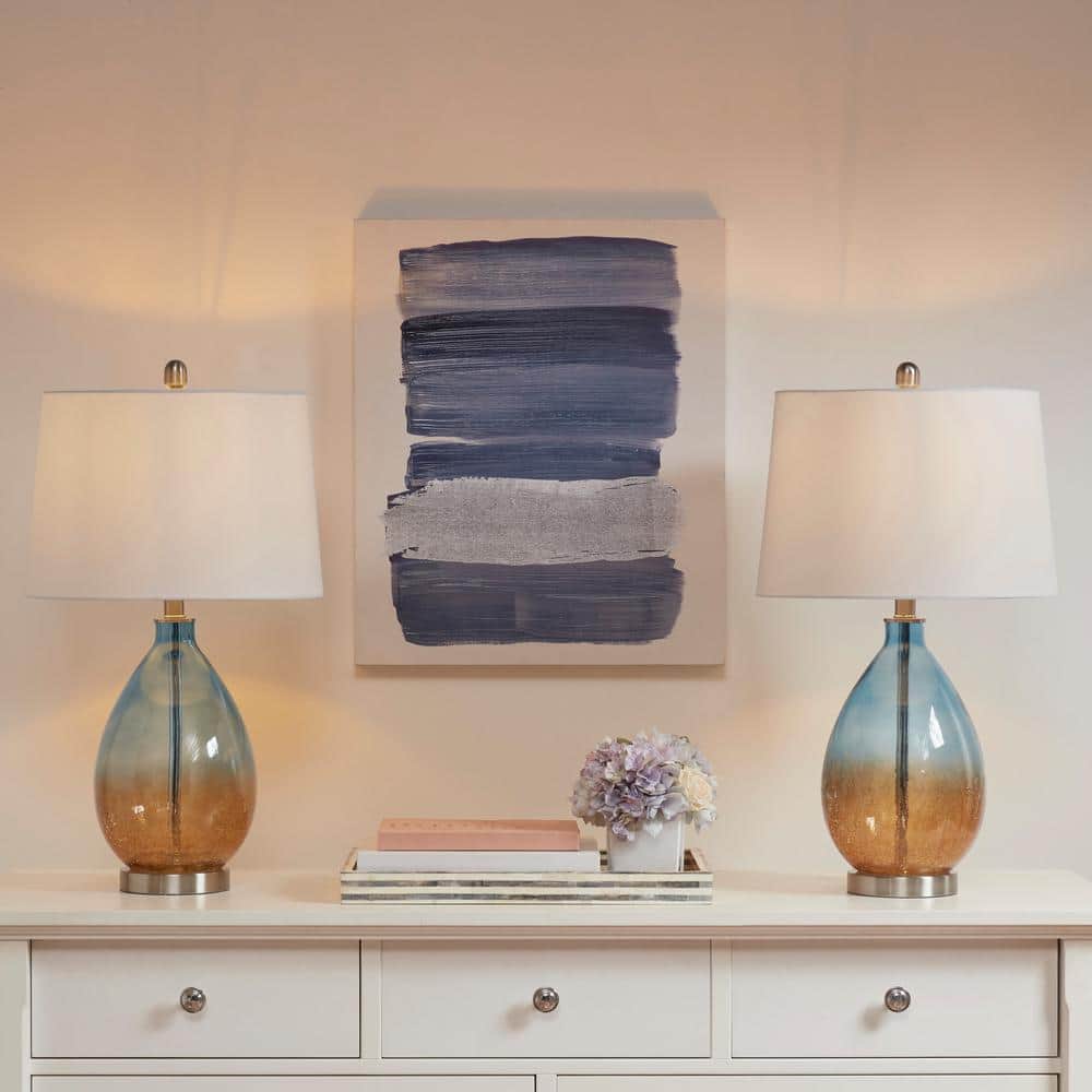 Cortina 26" Blue and Amber Ombre Glass Table Lamp Set with Drum Shade