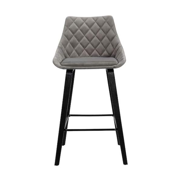 HomeRoots 26 in. Gray High Back Metal Tufted Velvet Upholstered Bar Stool