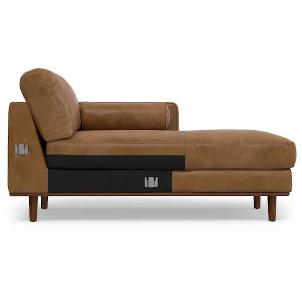 Simpli Home Morrison 102 in Straight Arm Genuine Leather