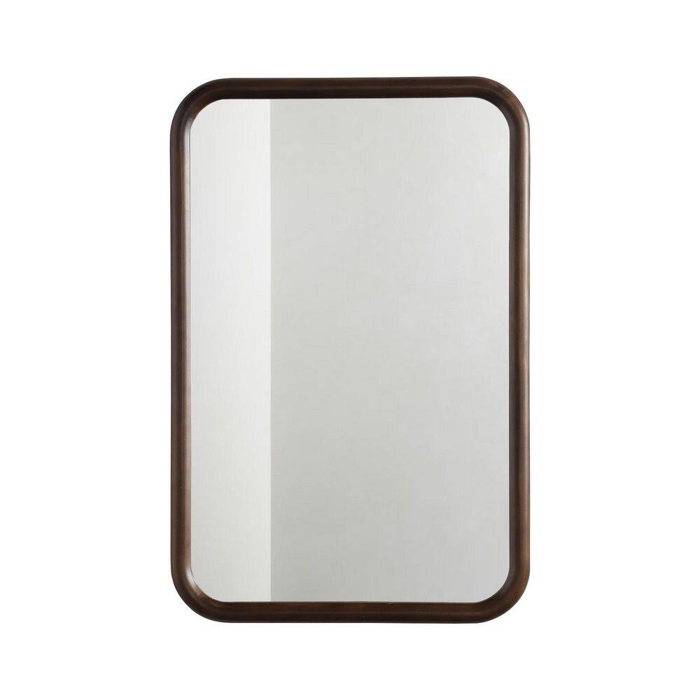 24 in. W x 36 in. H Modern Round Brown Pine Wooden Framed Wall Bathroom Vanity Mirror