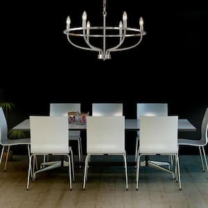 6-Light Satin Nickel Wagon Wheel Farmhouse Chandelier for Kitchen Island Dining Room with No Bulbs Included