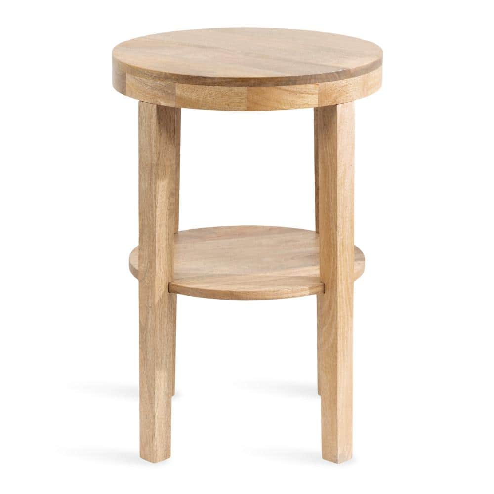 Natural Mango Wood Round Two-Tier Side Table, 16x16x24