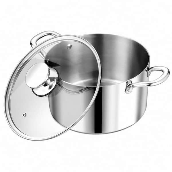 5 qt. Cooking Stock Pot with Lid, Stainless Steel Large Pot, Works on Multi Stove, Heavy Duty, Dishwasher Safe