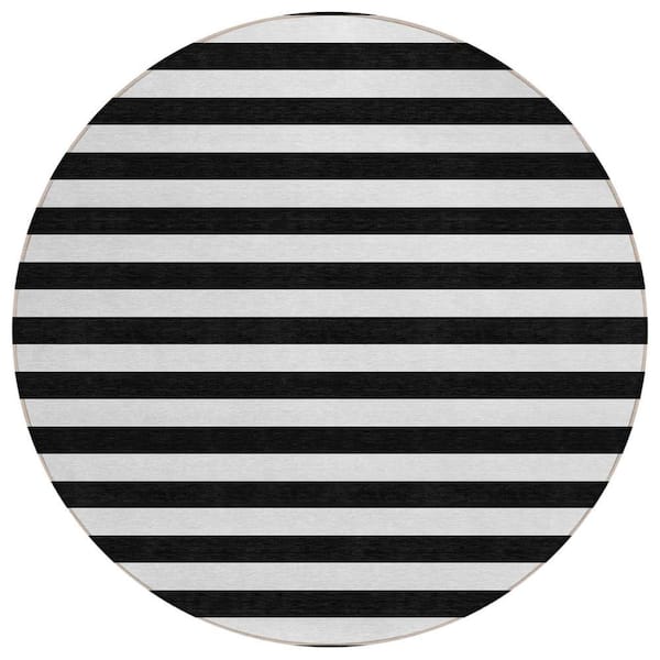 Chantille ACN528 Black 8 ft. x 8 ft. Round Machine Washable Indoor/Outdoor Geometric Area Rug