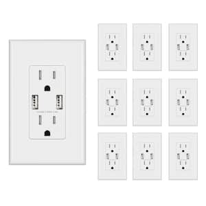 4.0 Amp USB Outlet, Dual Type A In-Wall Charger with 15 Amp Duplex Tamper Resistant Outlet, White (10-Pack)