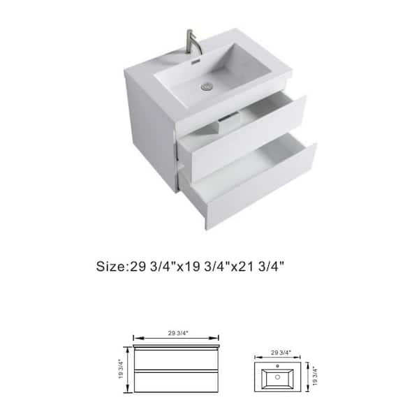 29 in. D x 19.75 in. W x 21 in. H Single Sink Wall Mount Bath Vanity in White with White Cultured Marble Top (Assembled)