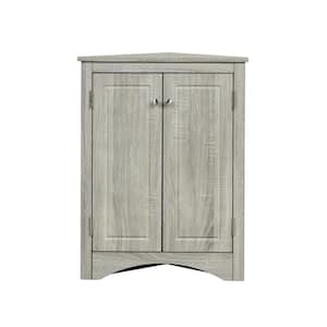 17.2 in. W x 17.2 in. D x 31.5 in. H Oak/Brown Corner Linen Cabinet with Adjustable Shelves