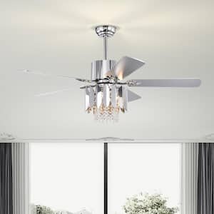 52 in. Indoor Chrome Ceiling Fan with Crystal Lampshade, 2-Color-Option Blades and Remote Included