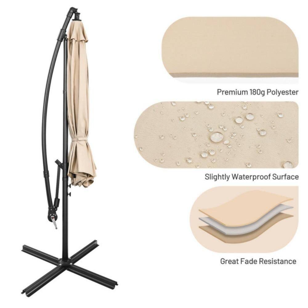 Beige 10' Iron Cantilever Patio Umbrella with Cross Base