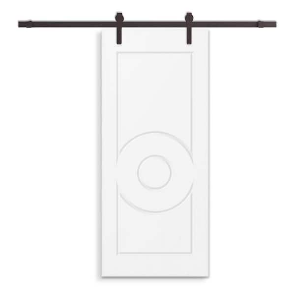 CALHOME 30 in. x 80 in. White Painted Composite MDF Paneled Interior Sliding Barn Door with Hardware Kit