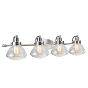 4-Light Satin Nickel Vanity Light with Clear Seedy Glass Shade