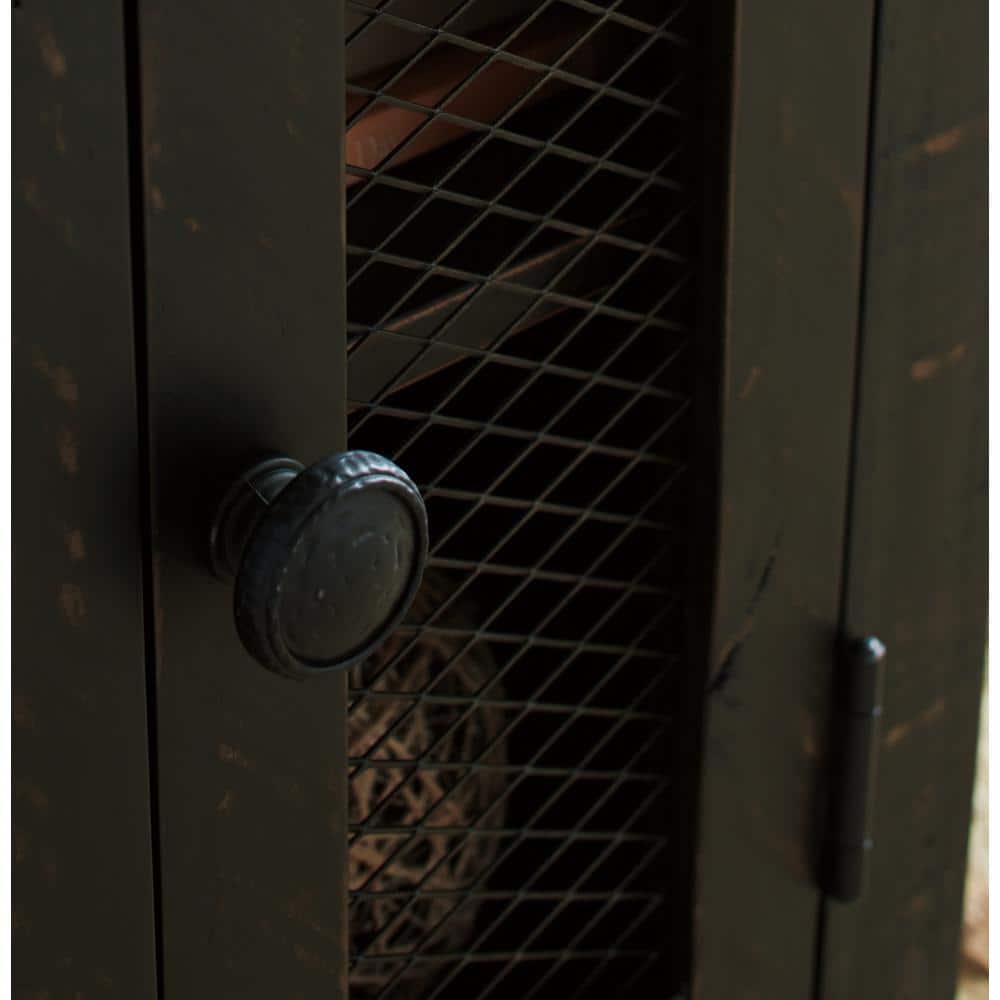 Valebeck Black and Brown Rustic Wood Metal Storage End Table