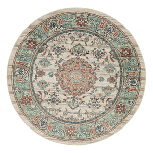 Fitzgerald 8 ft. Beige Round Abstract Area Rug